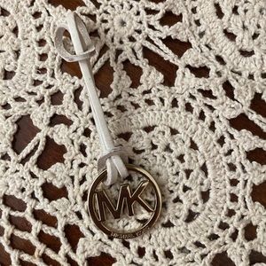 Michael Kors MK Gold Logo Purse Charm Hanging Leather Fob off white